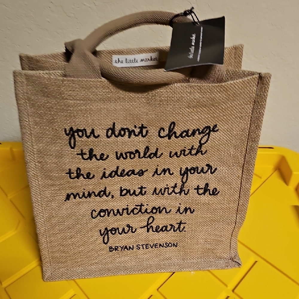 THE LITTLE MARKET BURLAP TOTE BAG BRYAN STEVENSON (Lawyer, Activist, Justice)